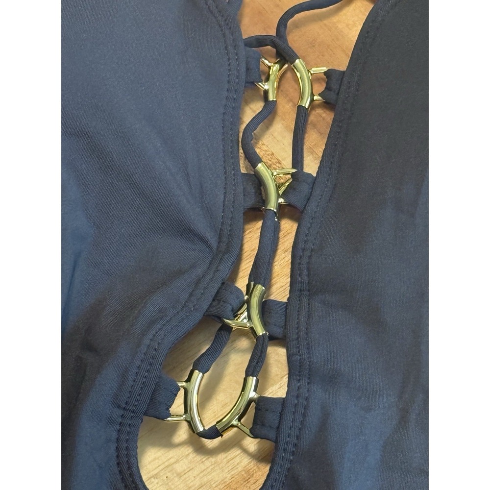 Bleu Rod Beattie One Piece Swimsuit Women 4 Black Plunge Gold Hardware NWT - Picture 3 of 9